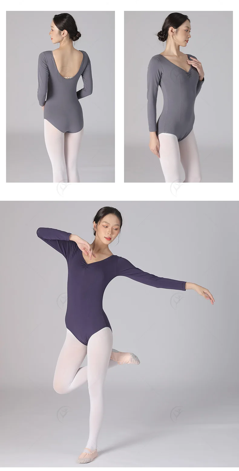 Ballett-Trikots für Damen, Tanzbekleidung, Ballerina-Kleidung für Erwachsene, Langarm-Trikot, Yoga-Ballerina-Tanzkostüm – Detail 6