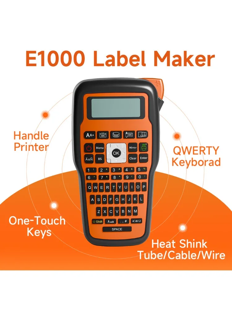 E1000 pro impressora portátil fabricante de etiquetas Tze-231 fita impressora teclado símbolo