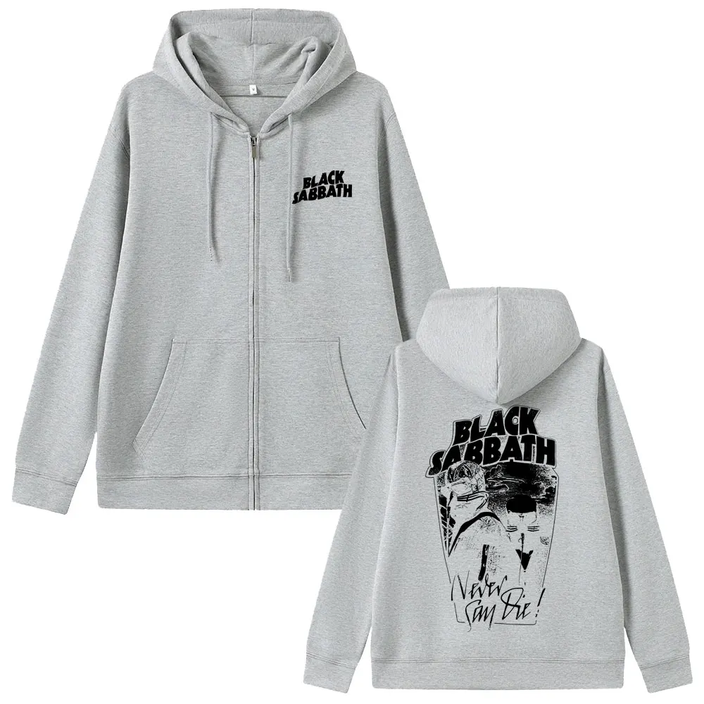 Heavy Metal Rock Band Black Sabbath Never Say Die Live on Tour 1978 Zipper Hoodie Ozzy Osbourne Jacket Mens Vintage Zip Up Coat