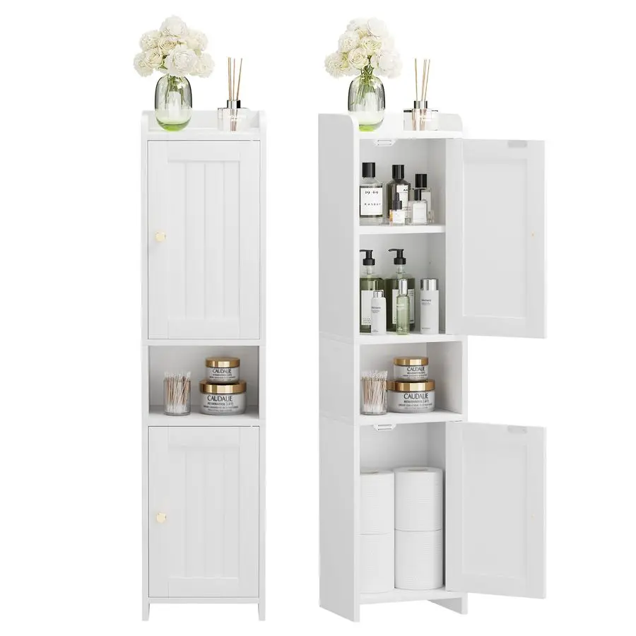 

Cabinet with 2 Doors, 7.3 x 9.8 x 40.4 Inches, Small Freestanding Storage Cabinet with Adjustable Shelf, Floor Cabinet for Small
