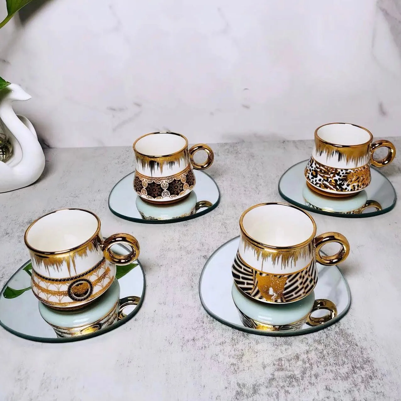 Wholesale New Cappuccino Mugs Ceramic and Mirror Saucers Gifts Ceramic Coffee Cups and Tea Saucers