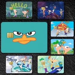 Cartoon P-Phineas and Ferb Decorative Small Waterproof Chip 4PCS Card Sticker New Anti-Scratch