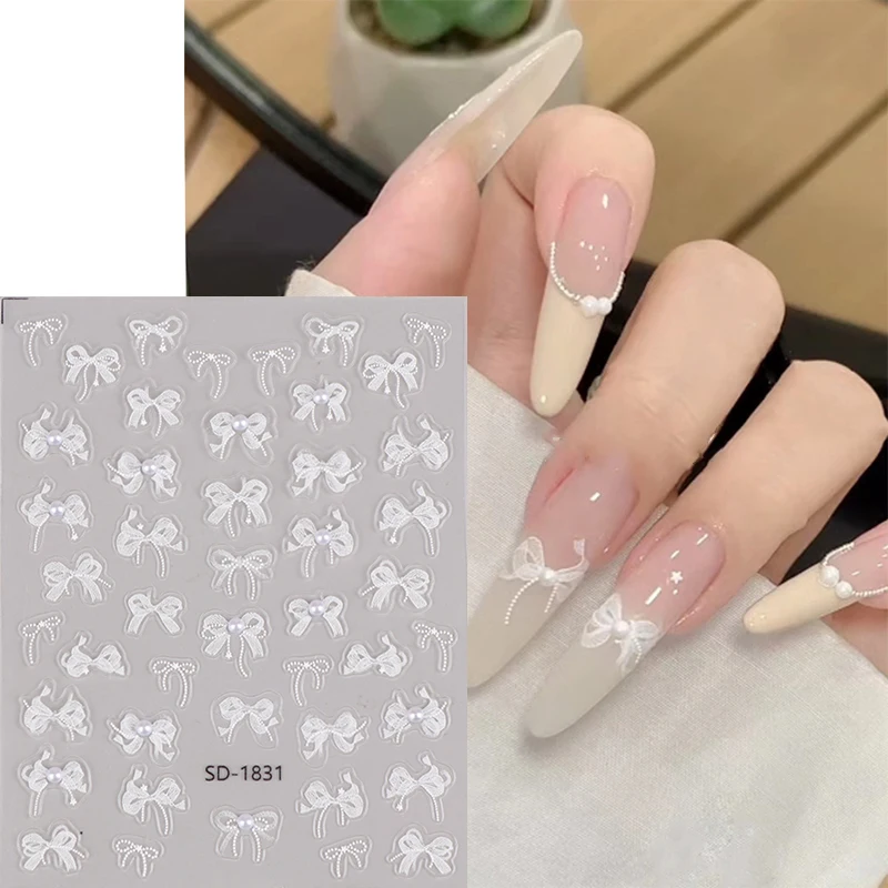 Autocollants 3D en dentelle blanche pour Nail Art DIY, 1 pièce, accessoires de décoration des ongles avec biscuits, curseur adhésif