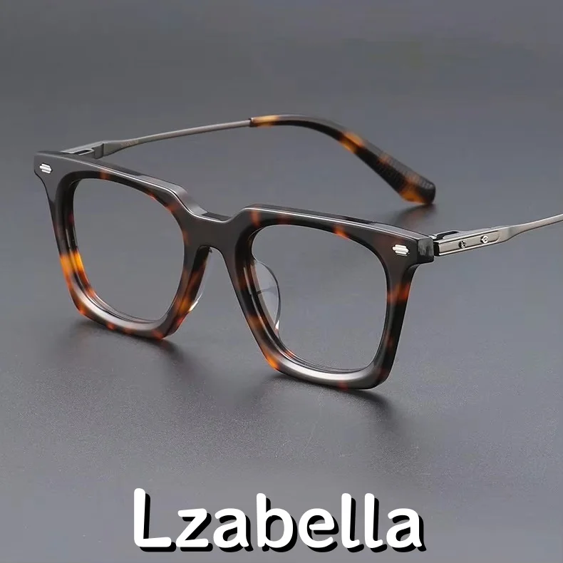 lzabella-レトロ日本製手作り板金チタンビッグフレームべっ甲色超軽量純チタンメンズ眼鏡