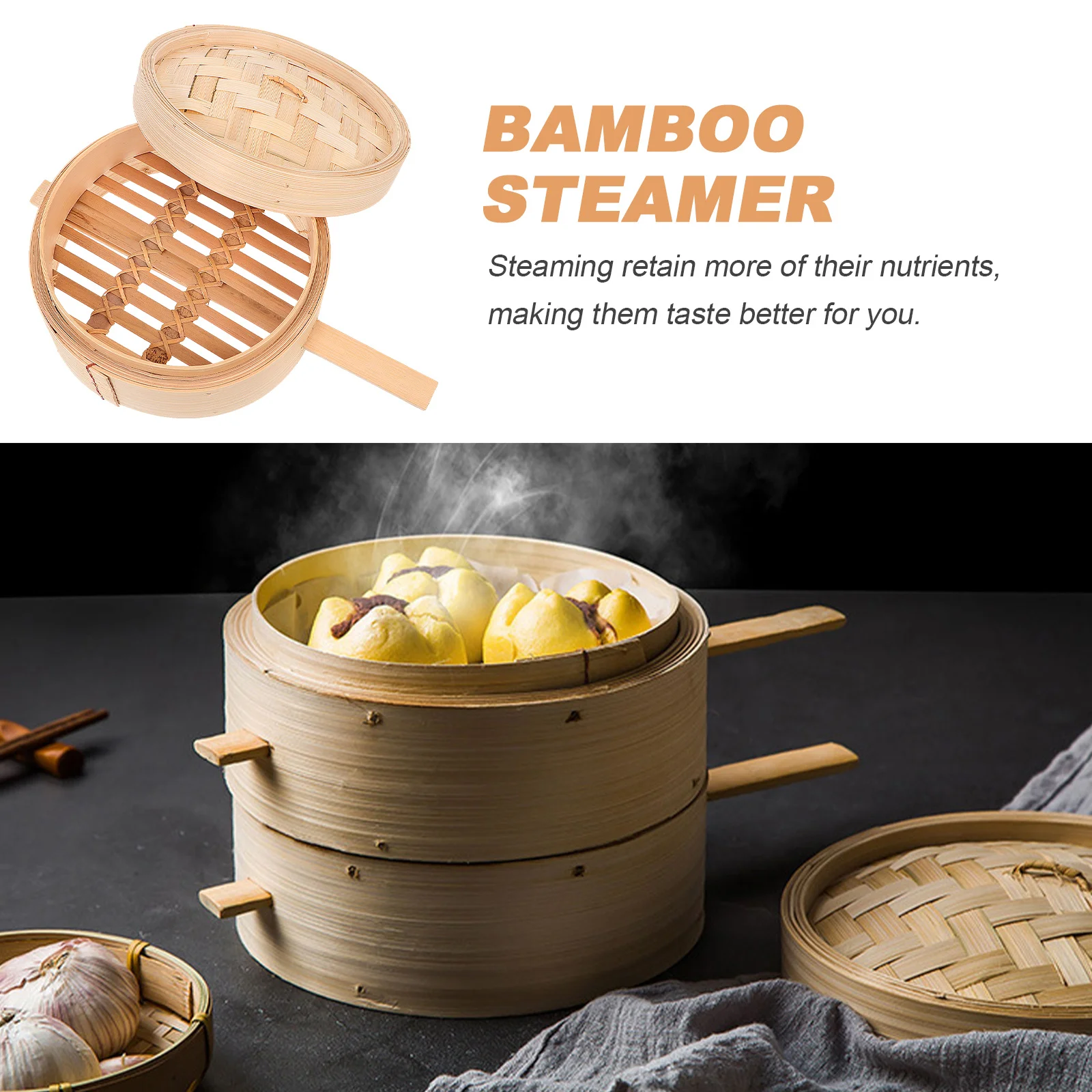 

Bamboo Kitchen Cooking For Vegetables Fish Meat Reusable Steamer Basket Household Food Steamer Multi-Functional Bamboo Kitchen