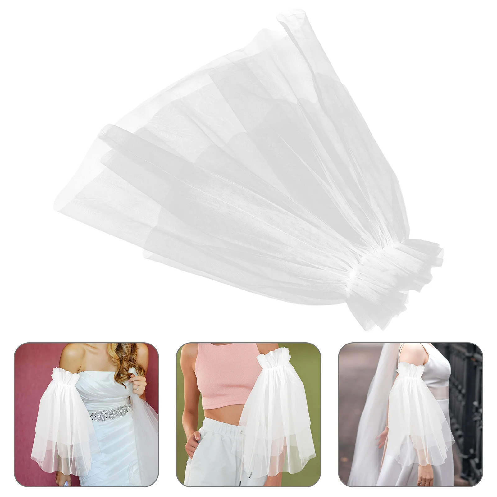 

1Pair Lightweight Tulle Puff Sleeves Detachable White Bridal Arm Cuffs For Wedding Dress Prom Party Outdoor Ceremony Fairy Theme