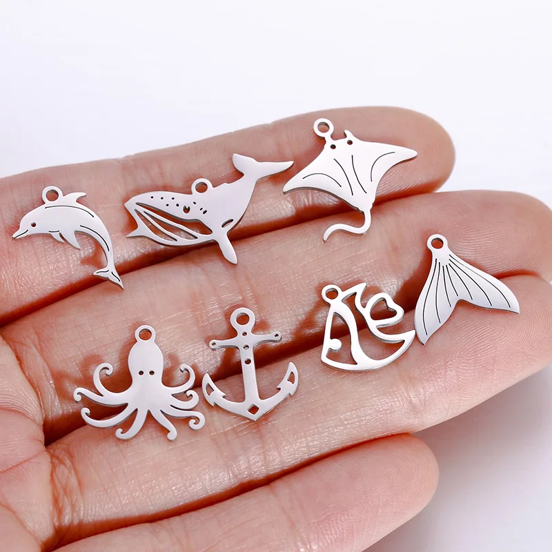 30pcs/Pack Stainless Steel Marine Animal Charms No Fade Seahorse Whale Tortoise Cute Pendant Diy For Earring Jewelry Make