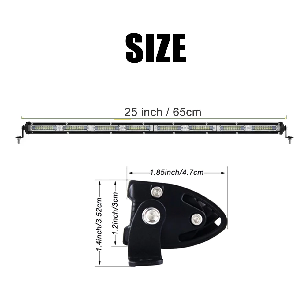 Single Row LED Light Bar 25 Inch 120° Beam Bumper Light And 2PCS 3 Inch Offroad Lighting Flood Light 6000K White Beam For 4X4 ATV SUV Boat，12V 24V