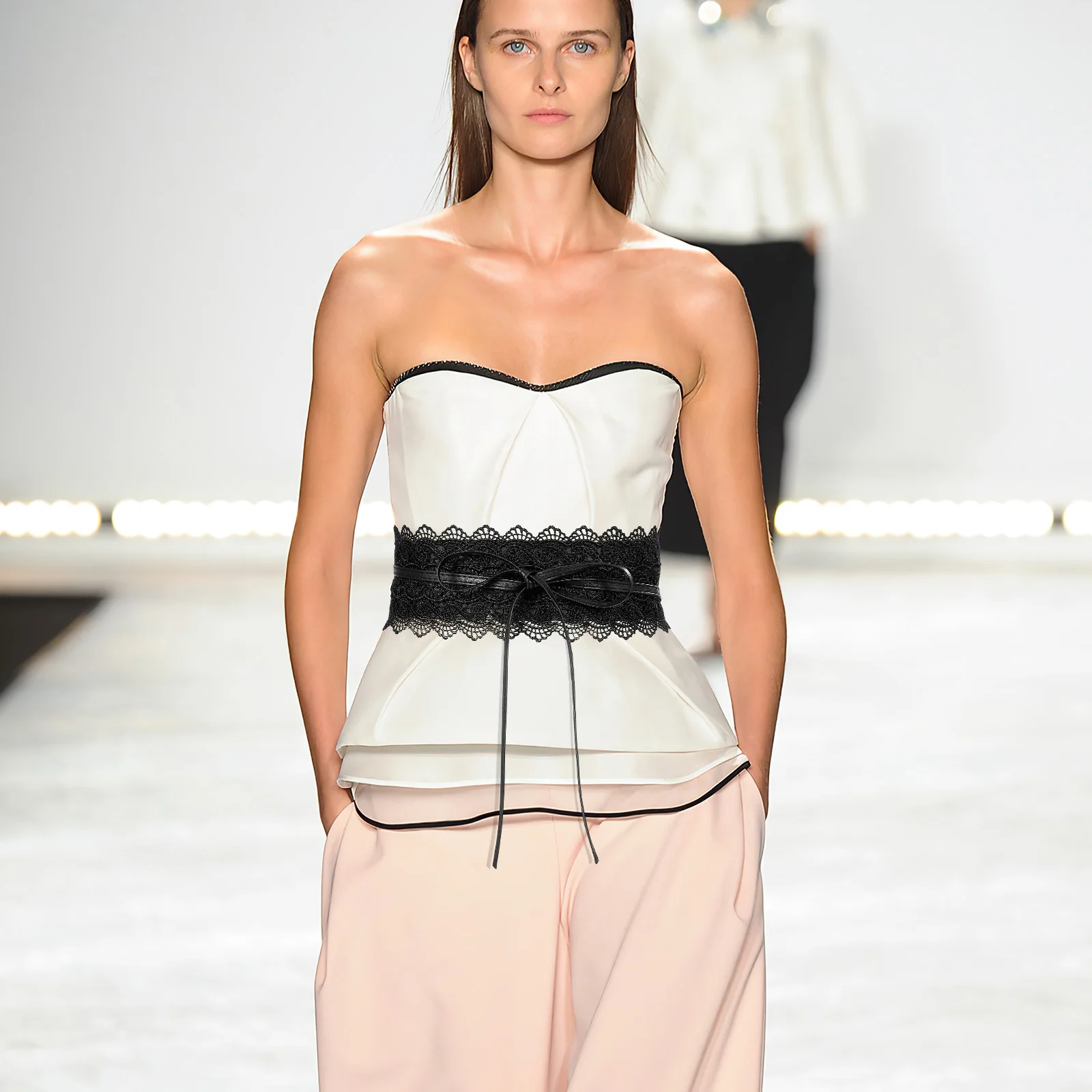 

Black Lace Waist Belt Wide Band Adjustable Corset Bowknot Tie Slim Dress Waistband Fashion Accessories Prom Date