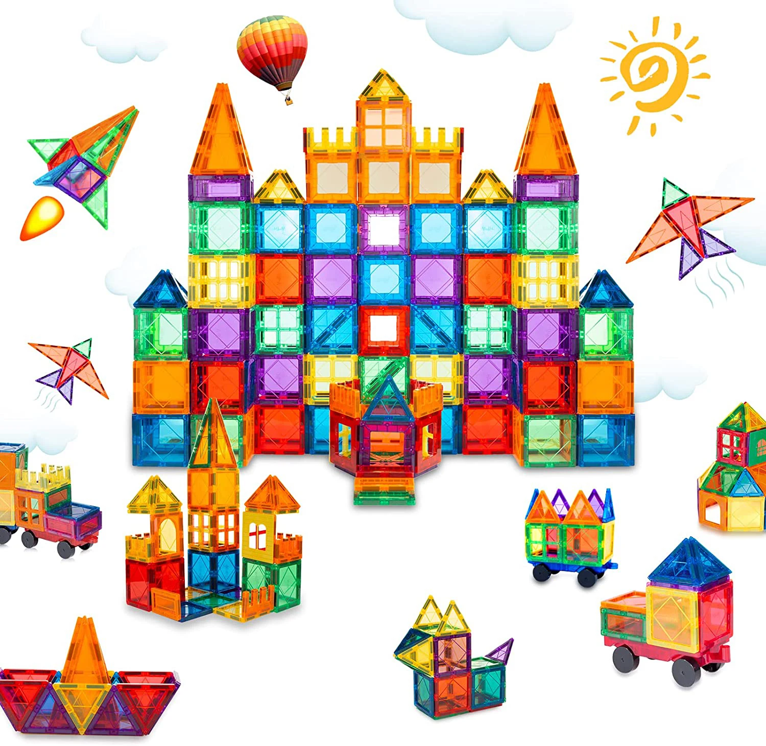 65-piece Set of 3D Colorful Magnetic Building Blocks Transparent Educational Building Toy