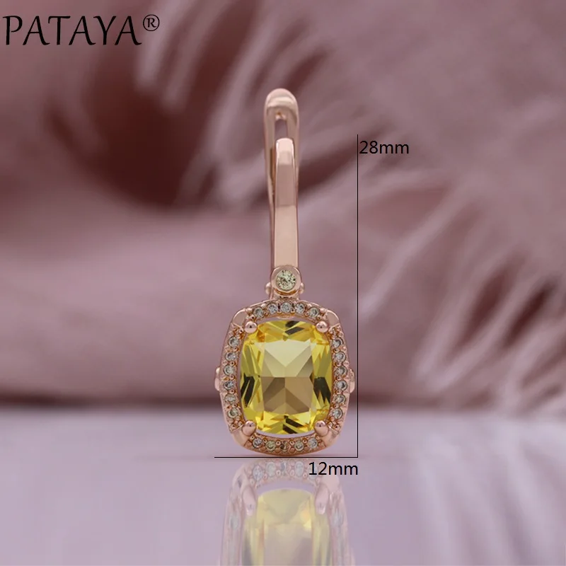 PATAYA Champagne Color Natural Zircon 585 Rose Gold Color Ring Earrings Fashion Jewelry Set for Women Anniversary Gift Fine