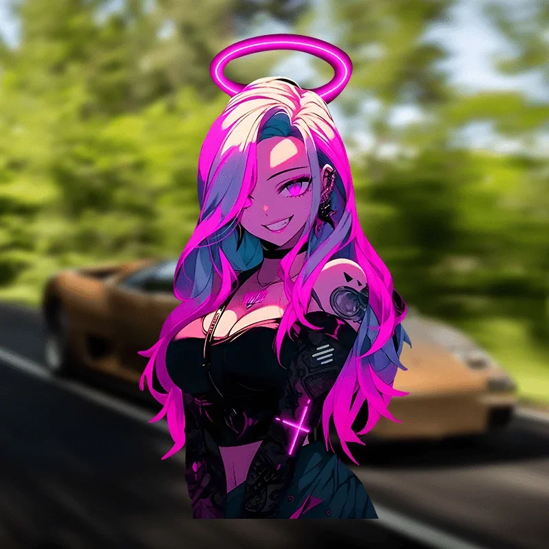 

1Pc Neon Pink Angel Girl Waterproof Vinyl Sticker Decal For Car Fuel Cap Motorcycle Laptop Helmet Decor