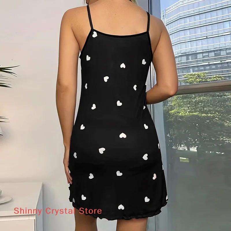 

2025 Red Heart Printed Suspender Nightgown For Women At Home