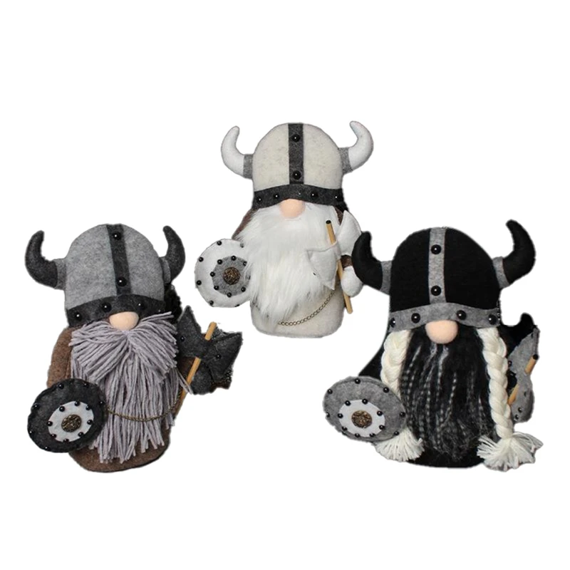 3PCS Halloween Viking Warrior Gnome Doll Fall Farmhouse Gnome Plush Decor Indoor Cute Scandinavian Style Gnomes-AT95