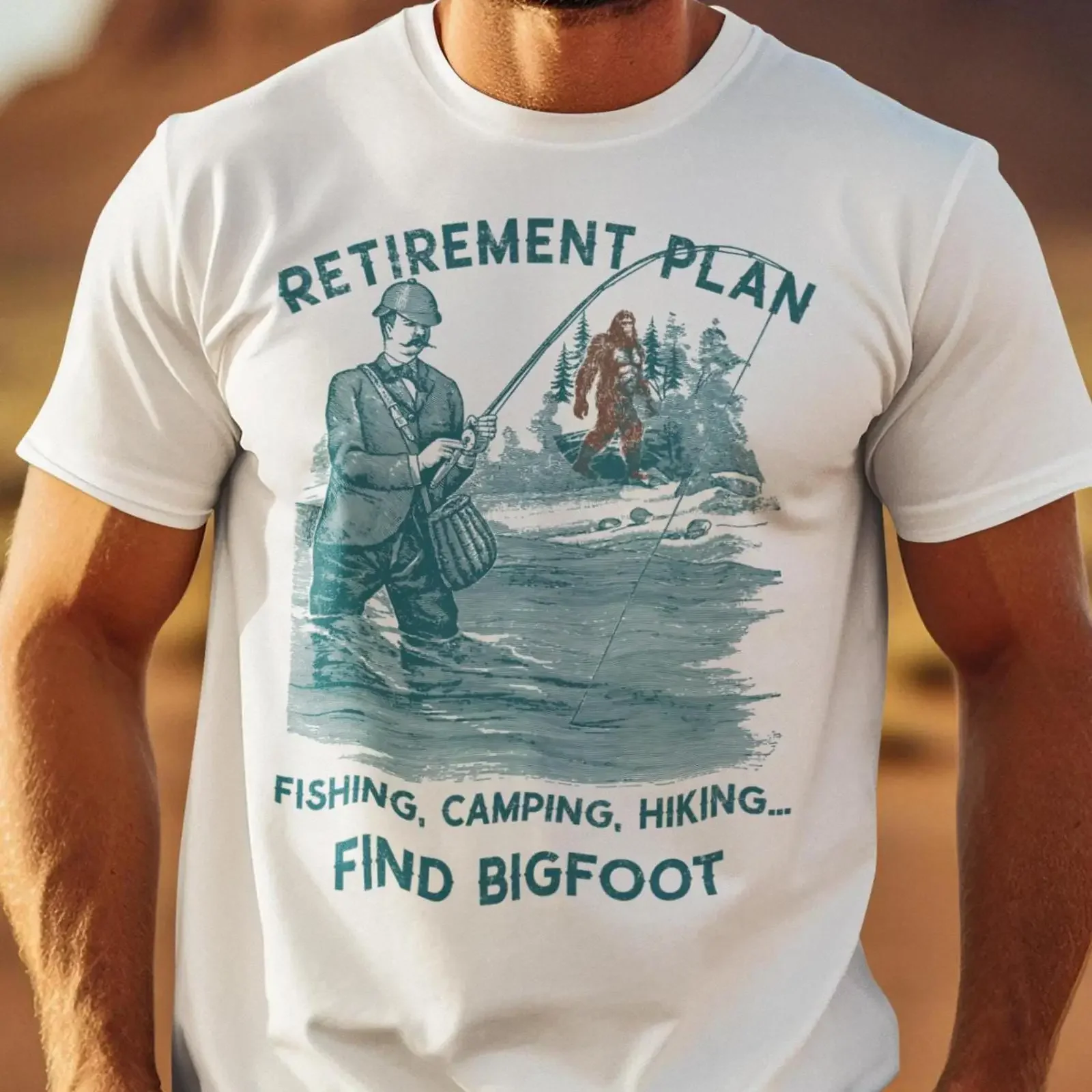 Retirement Plan Funny Find Bigfoot T Shirt Fishing Camping Hiking Outdoor Enthusiast Casual  vintage Washed Breathable