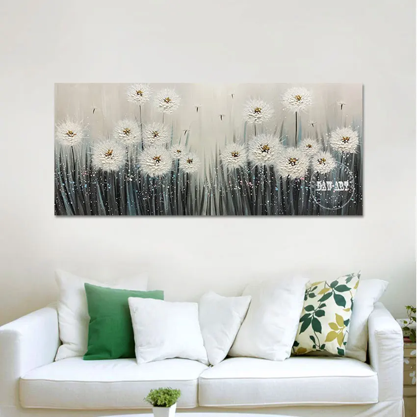 Simple Scenery Paintings Canvas Wall Art Dandelion Abstract Art Hand Painted Artwork Unframed Beautiful Pictures Of Flowers