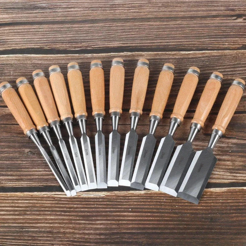 New Wood Chisels Set Sharp Chrome-Vanadium Steel Wood Carving Chisels with Beech Handles Ergonomic Wood Carving Tools