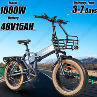 Electric Bike 1000W Motor 48V15AH Lithium Battery All-terrain Electric Bicycle with Basket 20*4.0-inch Fat Tire Foldable E Bike