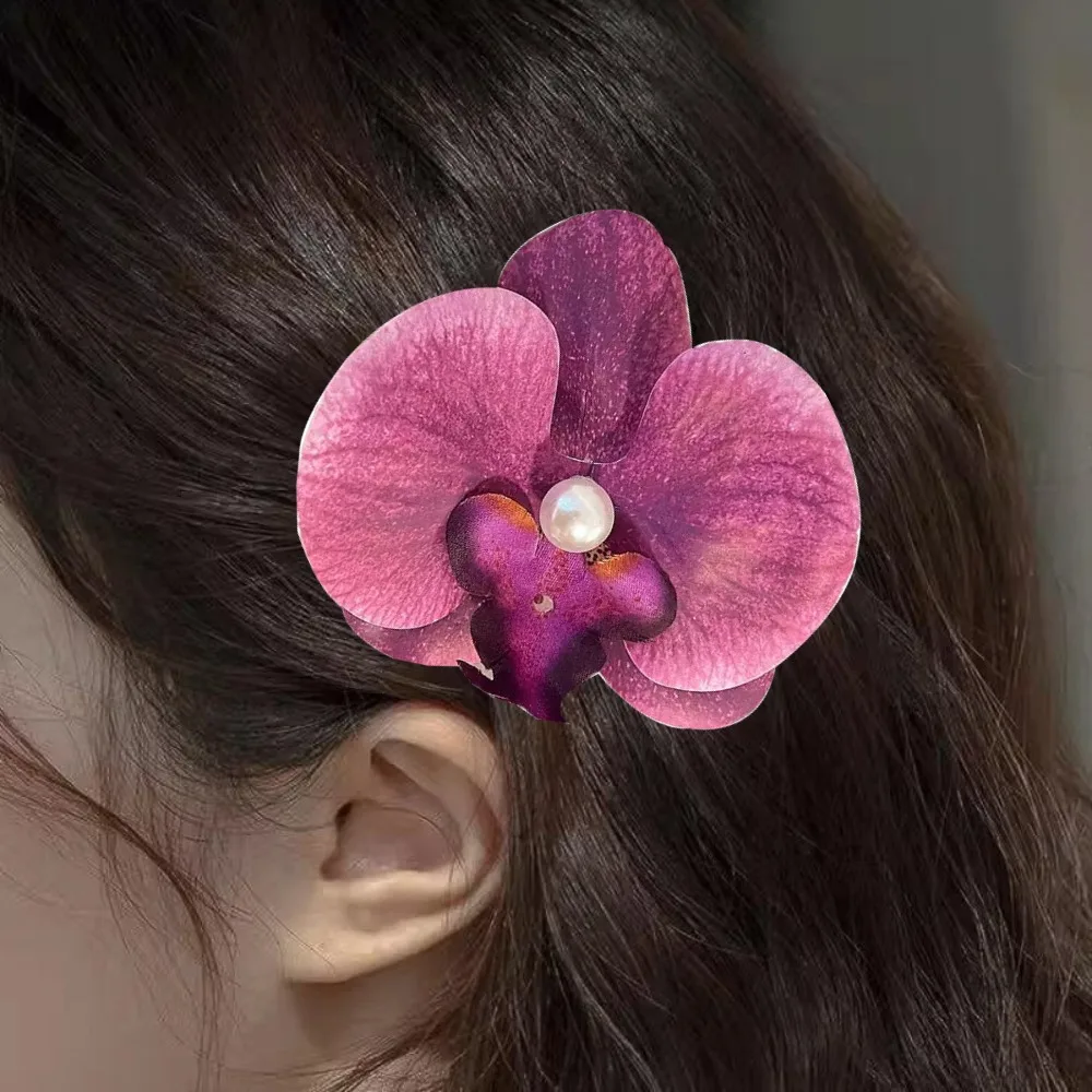 

Orchid Flowers Hair Clips For Girls Bohemian Hairpin Bridal Barrette Beach Wedding artificial flower Holiday Hair Accessories