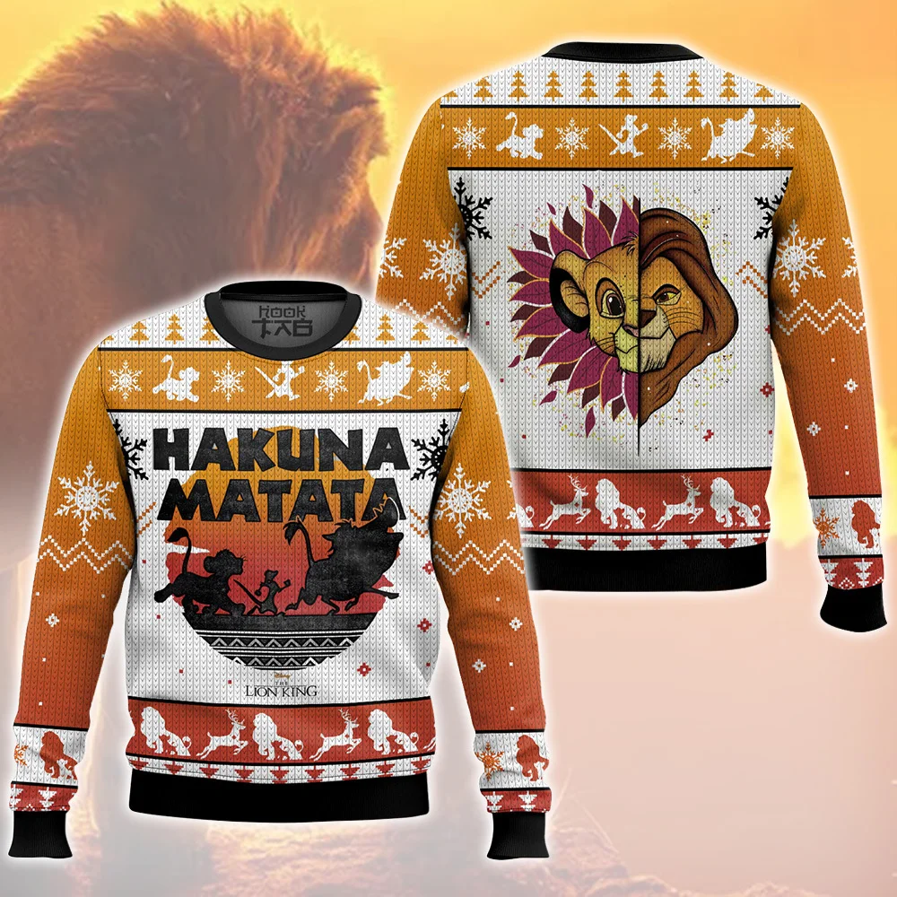 The Lion King Simba Hakuna Matata Ugly Christmas Sweater Funny Holiday Party Pullover Plus Size Sweaters for Xmas Gift 2026
