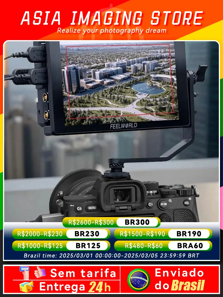 【 Faça Brasil】 FEELWORLD SH7 Monitor de 7 polegadas SDI/HDMI compatível com entrada/saída conversão cruzada ultra brilhante 2200nit 1920x1200