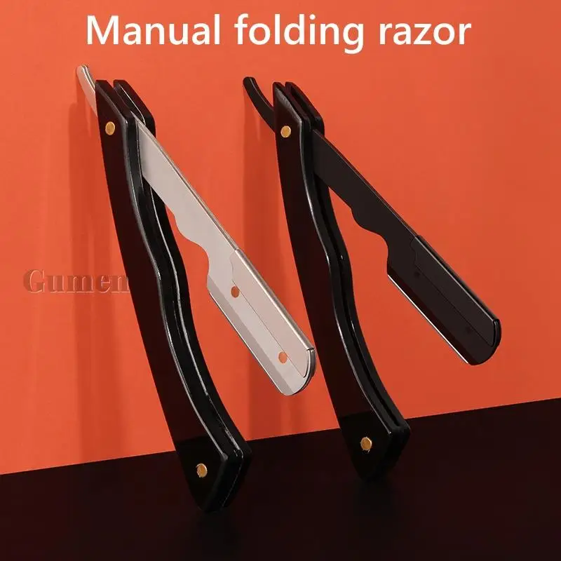 Manual Stainless Steel Straight Safety Razor Acrylic Handle Men Shaving Barber Tools Folding Hair Shaving Knife With 10pcs Blade