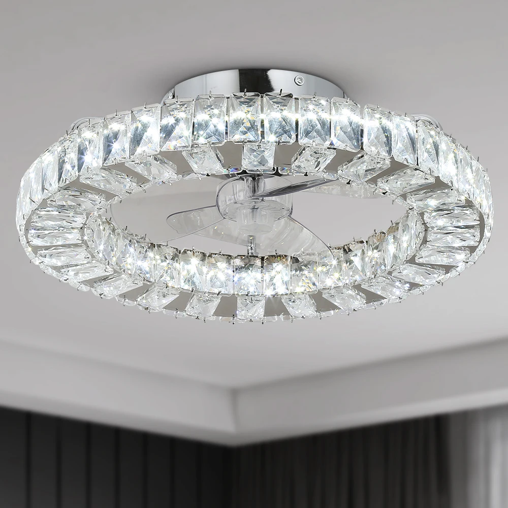 GreeLustr Led Ceiling Fan Lamp With Remote Control Living Room Lighting Crystal Chandeliers Decoration Home Luxury Hanging Light