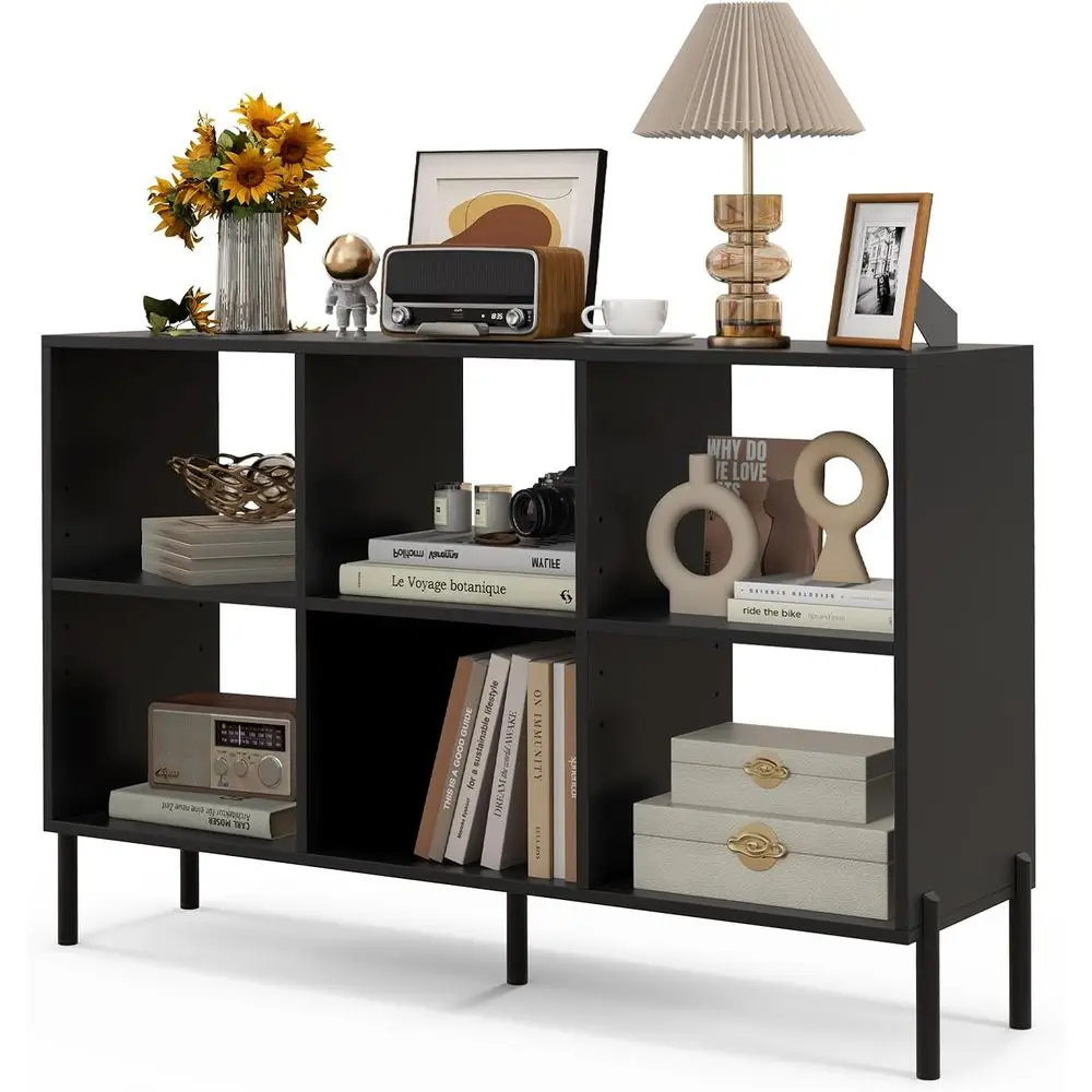 

3-Tier Metal Leg Cube Bookcase with Adjustable Shelves for Living Room, Study, and Bedroom (Black)