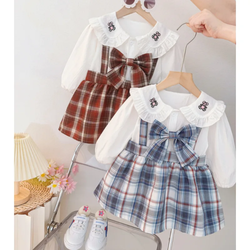

Summer baby Girl Plaid Dress long sleeve Toddler Girl Dress Casual patchwork Kid Girls Dress