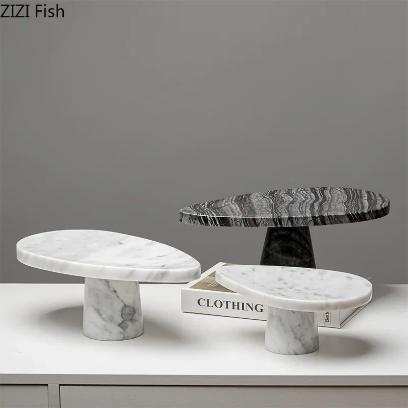 High Foot Marble Flat Plate Fruit Dish Dessert Plate Sushi Plates Dim Sum Dish Salad Bowl Decorative Plates Storage Tray