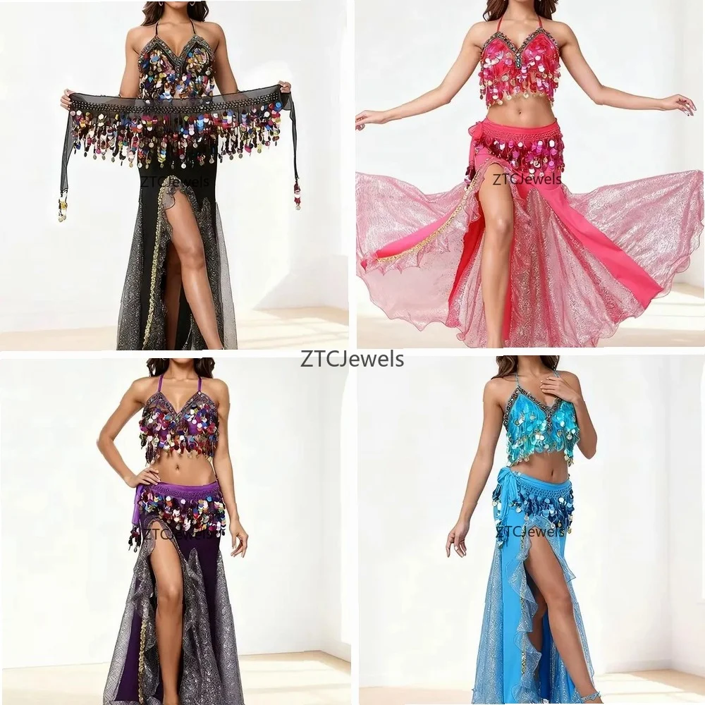 

Sexy Chiffon Belly Dance Costume Set Women's Two Piece Top Skirt for Cosplay Carnival Party