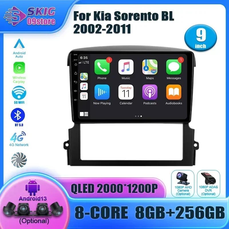 Android 13 For Kia Sorento BL 2002-2011 Car Radio Multimedia Navigation GPS CarPlay Stereo 2 Din Screen Head Unit