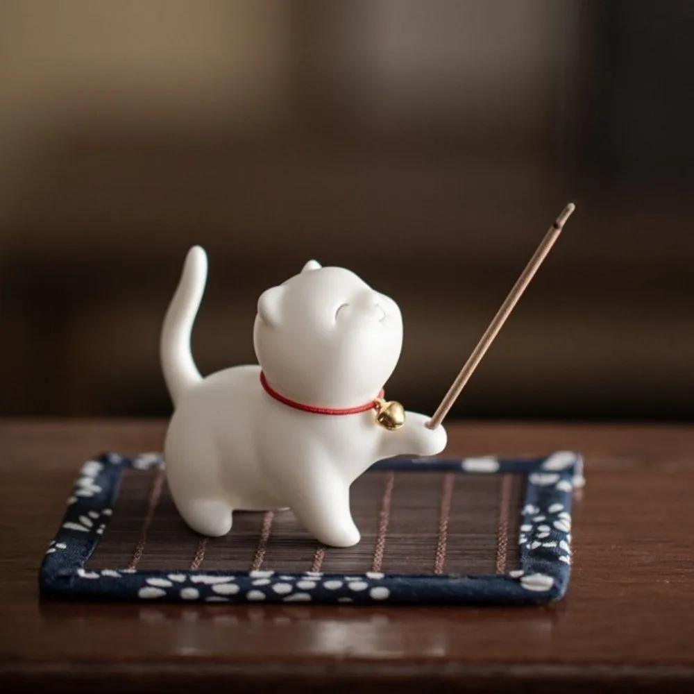 Ceramic Cat Incense Burner Holder Handmade Craft Cute Rabbit Shaped Tea Pet Decorative Animal Shaped Desktop Ornament