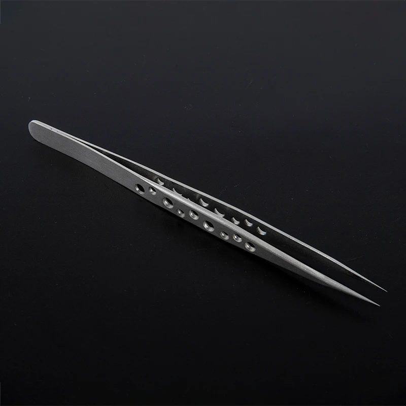 Stainless Steel Curved Pointed Fine Tip Tweezers With Hole Anti-static Industrial Maintenance Tweezers