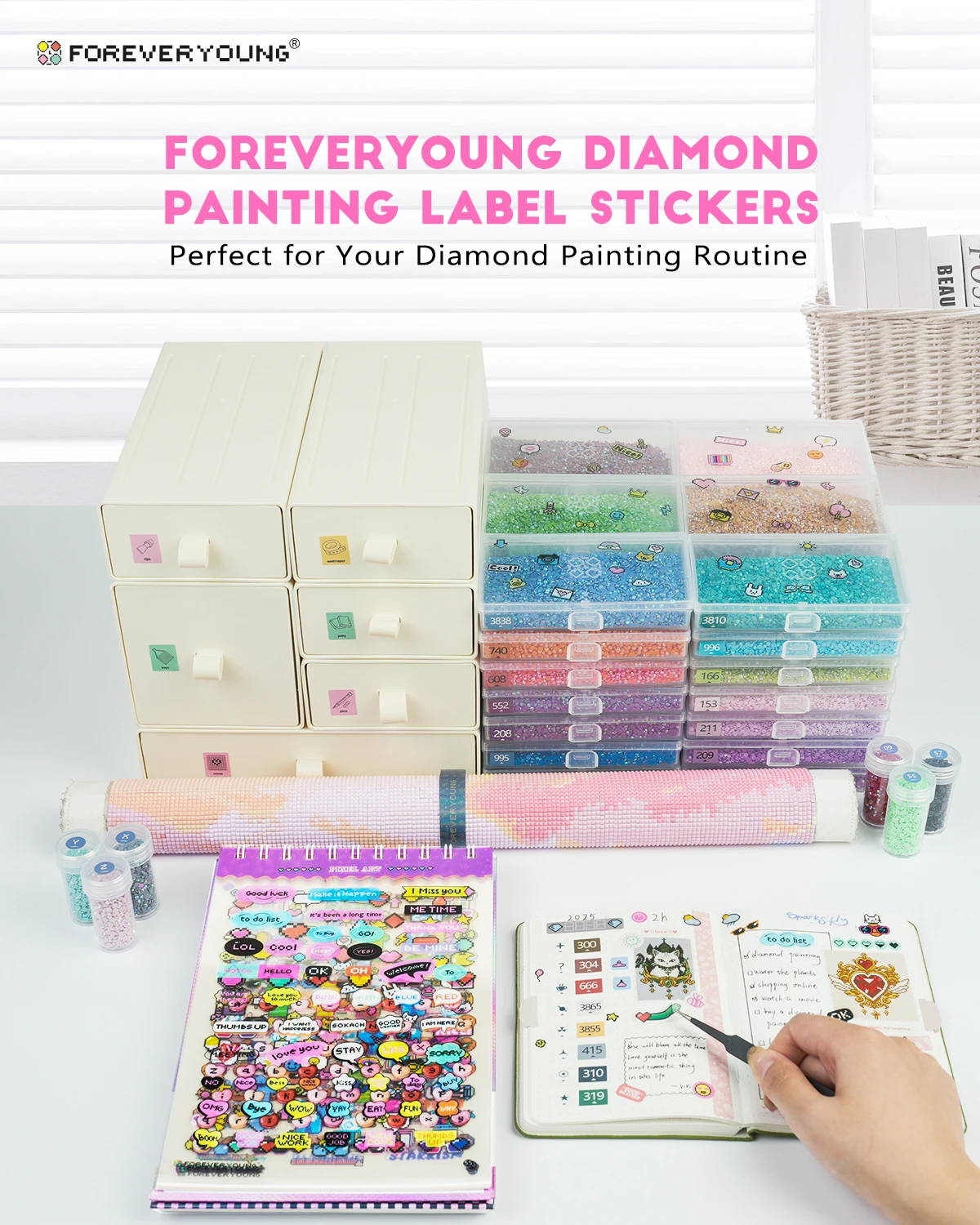 Diamond Painting Label Sticker Book, 72 Pages 8000+ Stickers, 8 Color Code Sets, Marking Stickers with Laser Effects, Organizer