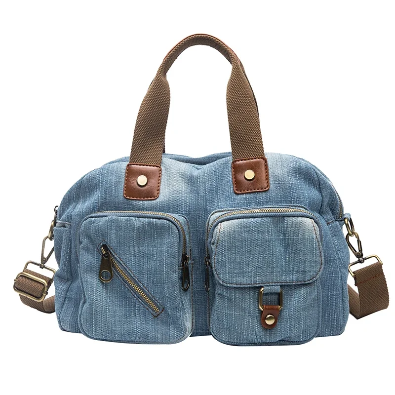 2022 Designer Casual Tote Bag Light Blue Denim Handbags Female Jeans Bag Quality Shoulder Bag with Long Straps