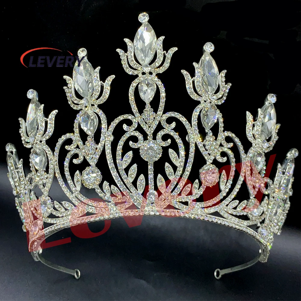 

Levery Tall Crowns for Women Princess Silver Wedding Tiaras with Crystal Large Birthday Party Pageant Hair Accessories