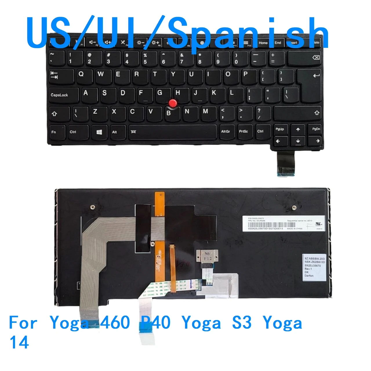 New US UI Spanish Language  Backlit Keyboard For Lenovo Thinkpad Yoga 460 P40 Yoga S3 Yoga 14 Notebook PC Replacement Keyboard