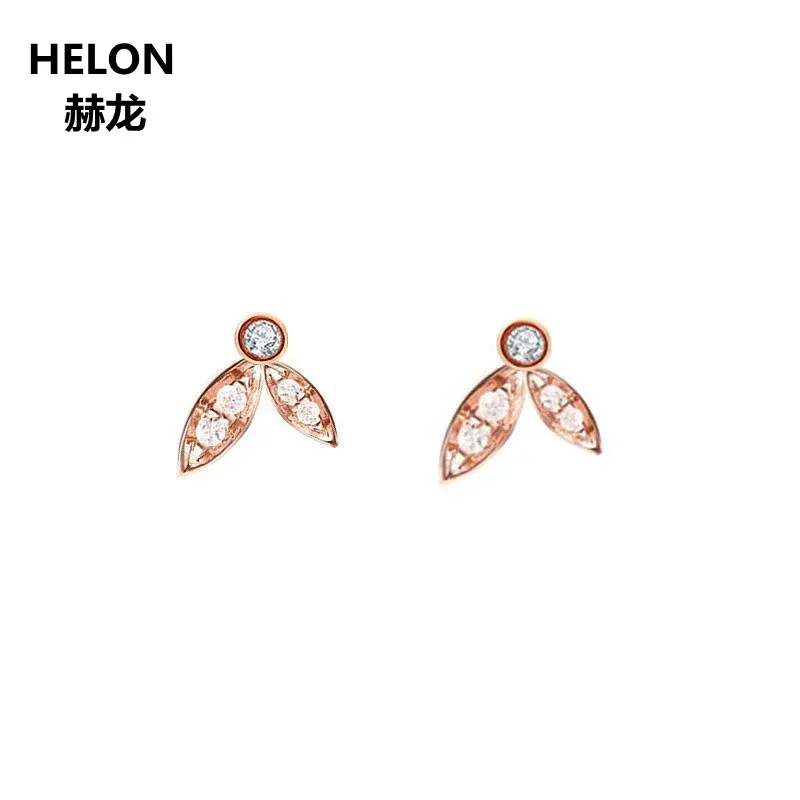 Solid 14k Rose Gold Natural Diamonds Stud Earrings for Women Unique Engagement Wedding Earrings Fine Jewelry Office Career Style