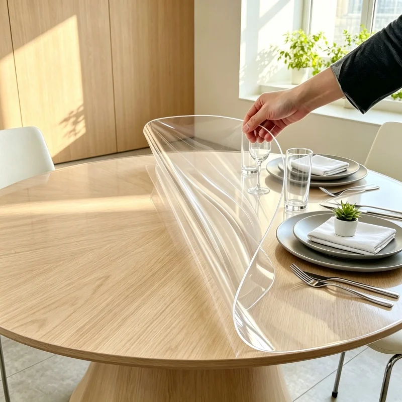 130/140/150cm Transparent Round Table Protector - 1.1mm Heavy Duty Waterproof Clear Tablecloth Pad for Dining and Coffee Tables