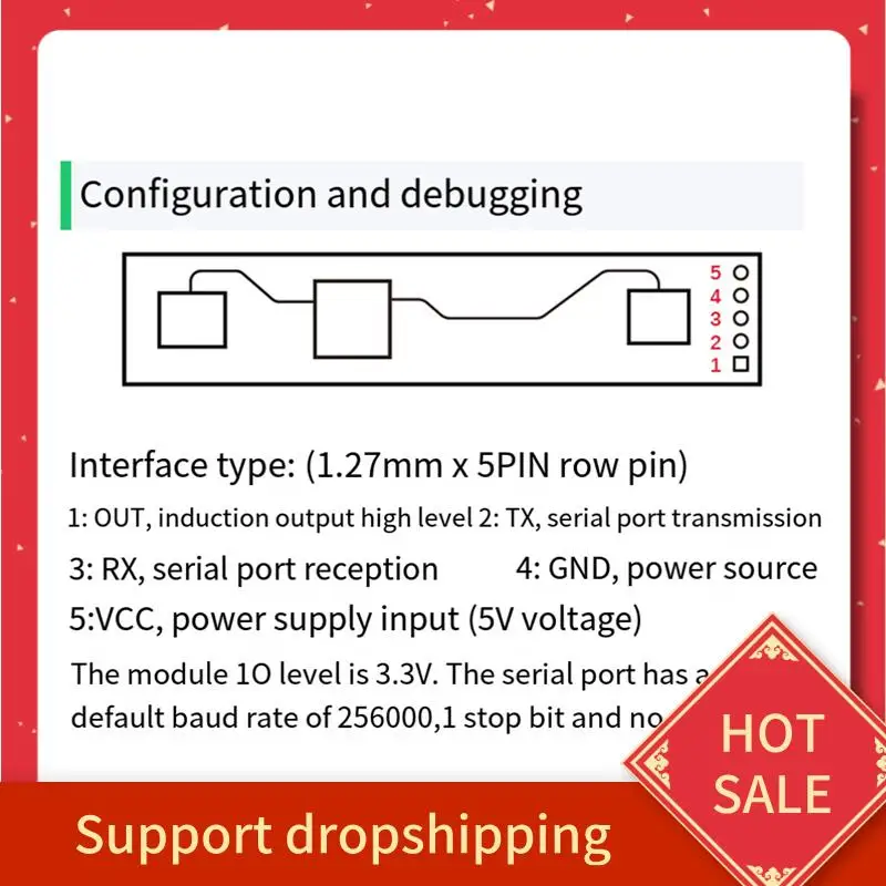 

B44C 24 ГГц Радарный сенсорный модуль LD2410 Сенсорный модуль с BT + кабелем 5 В LD2420 Датчик движения миллиметровой волны