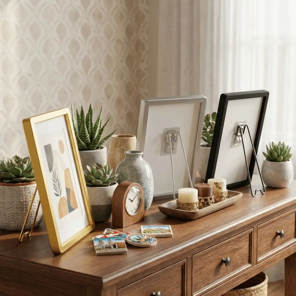 Stainless Steel Picture Frame Bracket Adjustable Strong Load-bearing Photo Frame Stand Storage Bracket Self-Adhesive