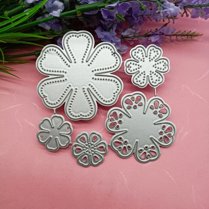 6-Petal Florals 5 in 1 Flowers Embossing Knife Die Metal Cutting Dies for DIY Scrapbook Paper Cards Embossed Decor Craft N84C