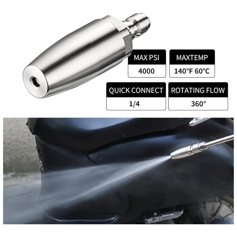 

A96K-Турбонасадка для мойки высокого давления, вращающаяся турбонасадка 4000 фунтов на квадратный дюйм, быстроразъемное соединение 1/4 дюйма, 7 насадок для форсунок и держатель сопла