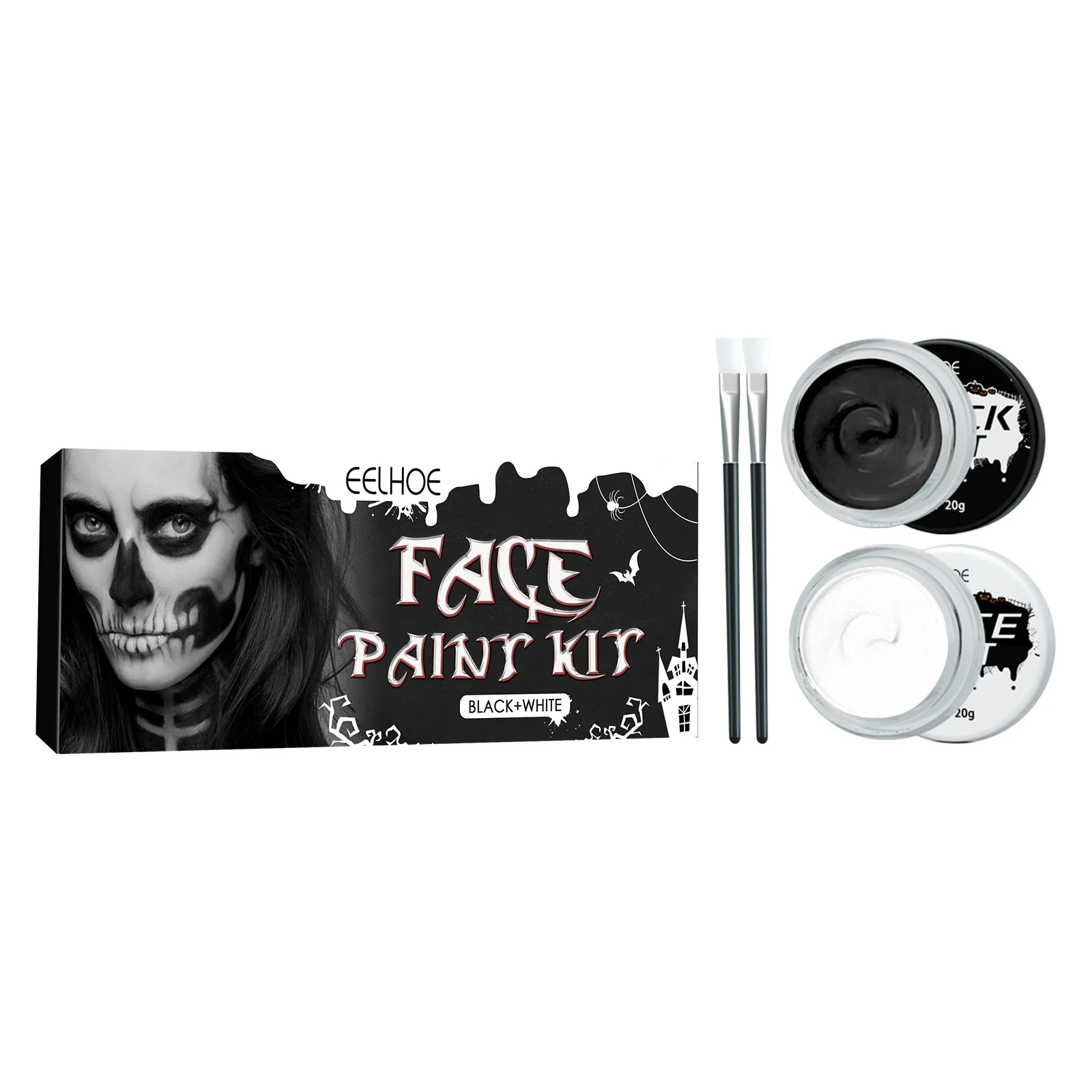 Ensemble de peinture pour le visage d'Halloween, peinture Linge noire et blanche, modules de zombies vampires, peinture de maquillage pour le visage, peinture Linge