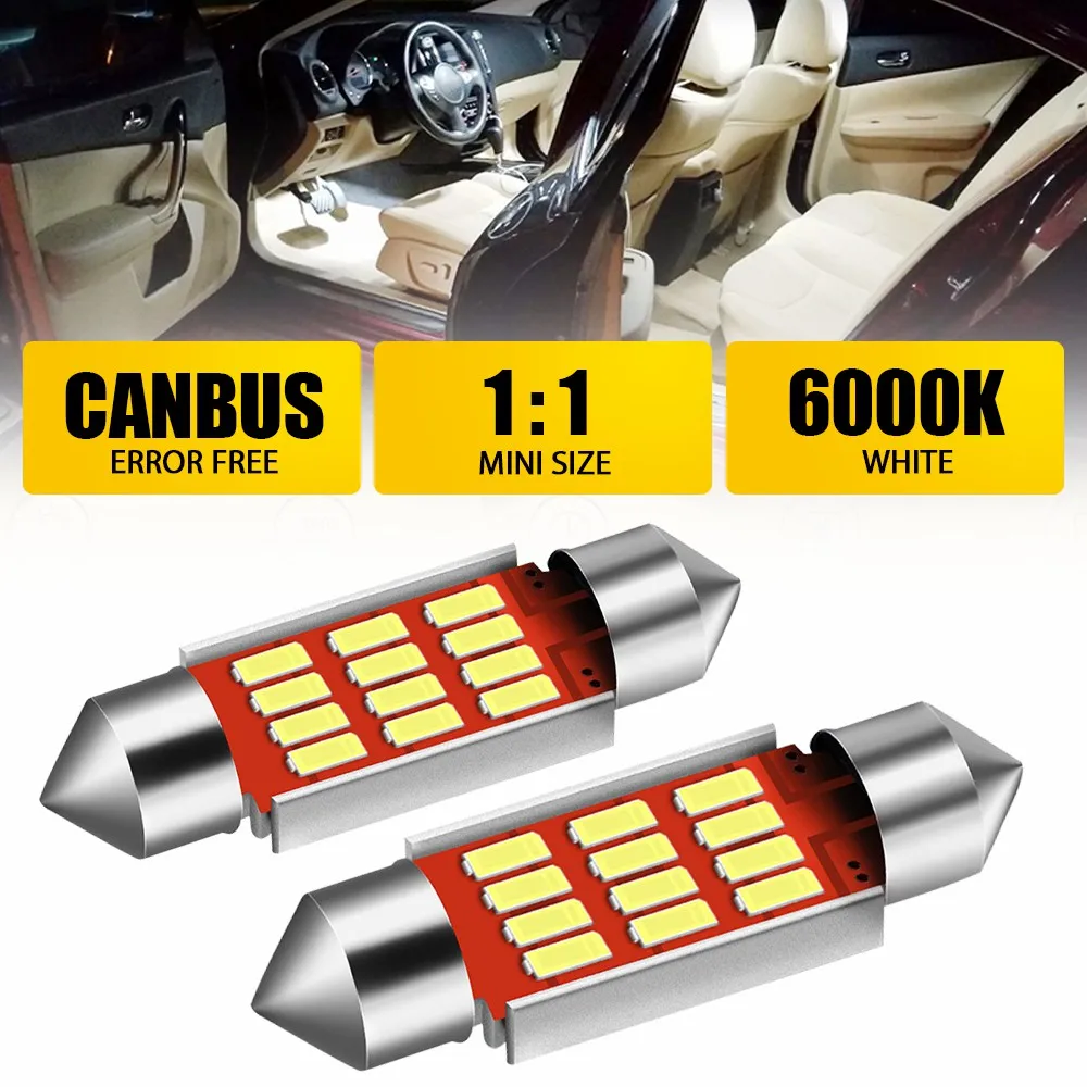 2Pcs Festoon 36mm LED Bulb C5W LED Canbus No Error 12V Car Interior Dome Reading Lights License Plate Lamp 6000K White Ice Blue