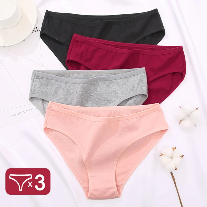 3PCS/SET Cotton Solid Color Women Panties Female Sexy Underwear Briefs Basic Panties for Woman's Underpants Intimates Lingerie