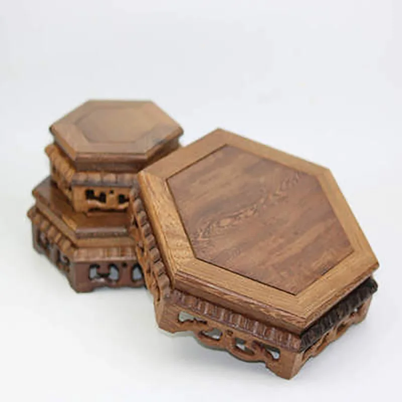 Chicken Wing Wood Jade Porcelain Base Set, Hexagonal melon Wheel, Table Decoration, Household Decoration, Flower Pot Frame