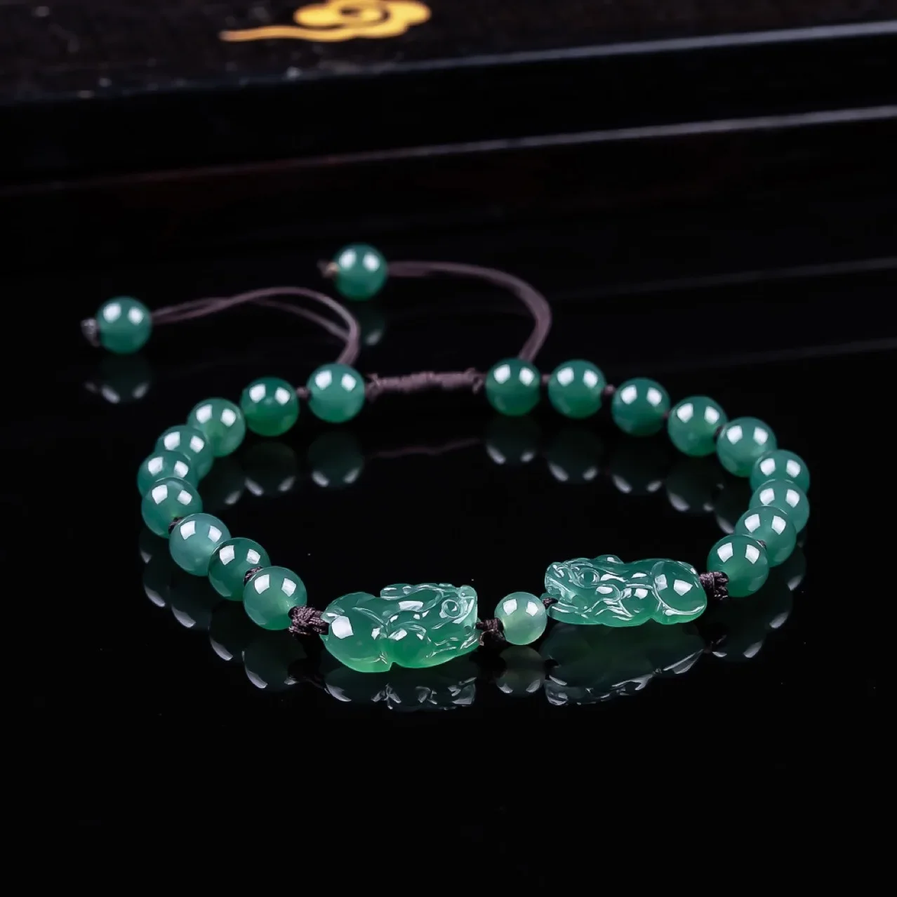 High-quality Natural Blue Water A-grade Jadeite Ruyi Pi Xiu Bracelet, Ice Type Jade Beads, Hand-woven, for Women.