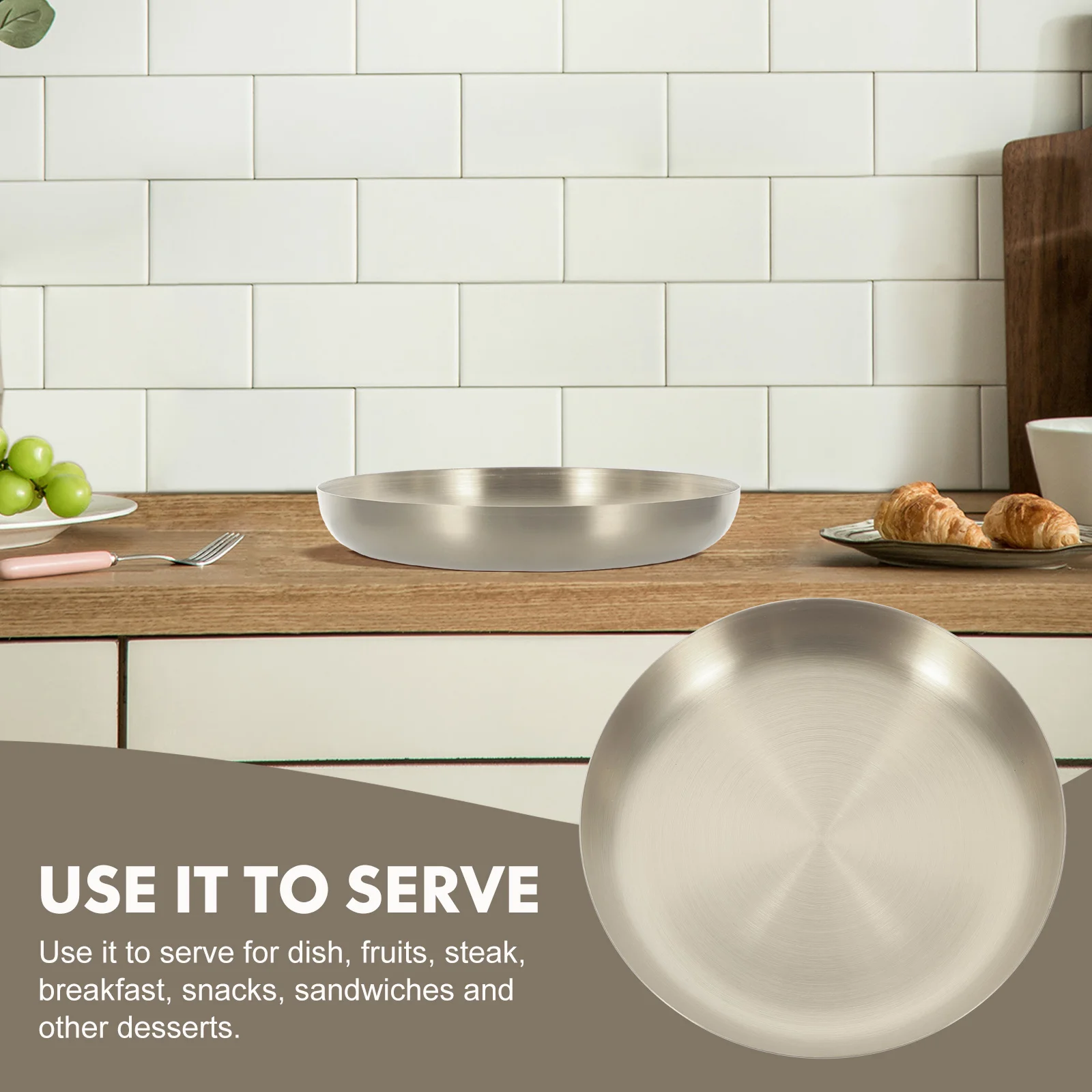 

Food Plate Steak Baby Small Stainless Steel Serving Platter Metal Plates for Eating